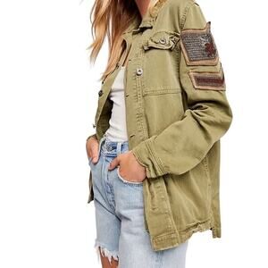 Free People MEDIUM Embellished Military Jacket in Olive Army green EUC